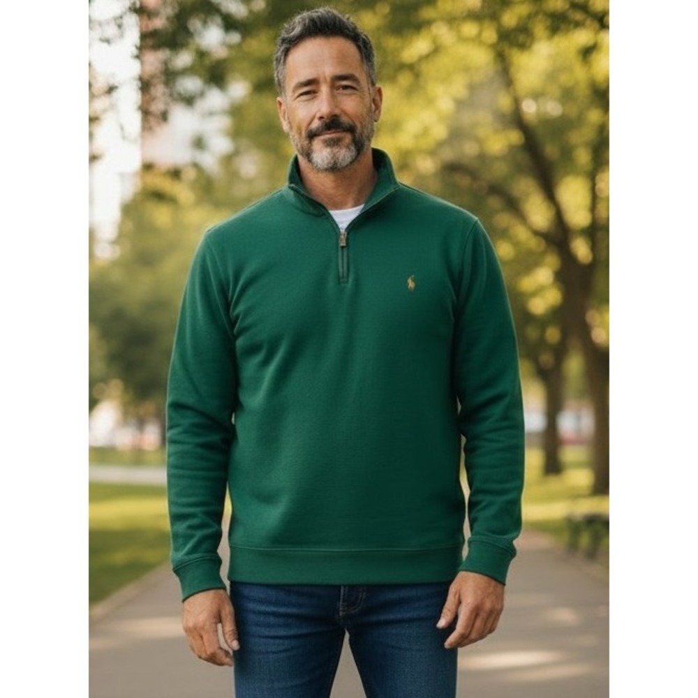 Polo Ralph Lauren Mens XL Estate Rib Quarter Zip Pullover Green Cotton Excellent